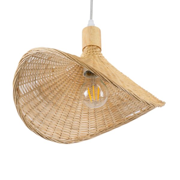 GloboStar® CUBA 01715 Vintage Κρεμαστό Φωτιστικό Οροφής Μονόφωτο 1 x E27 Μπεζ Ξύλινο Bamboo Φ33 x Y25cm