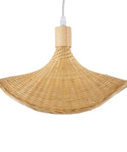 GloboStar® CUBA 01715 Vintage Κρεμαστό Φωτιστικό Οροφής Μονόφωτο 1 x E27 Μπεζ Ξύλινο Bamboo Φ33 x Y25cm