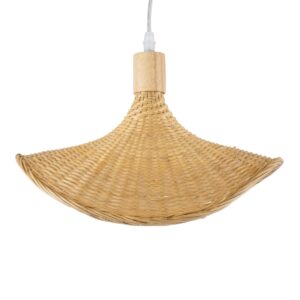 GloboStar® CUBA 01715 Vintage Κρεμαστό Φωτιστικό Οροφής Μονόφωτο 1 x E27 Μπεζ Ξύλινο Bamboo Φ33 x Y25cm