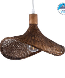 GloboStar® CUBA 01716 Vintage Κρεμαστό Φωτιστικό Οροφής Μονόφωτο 1 x E27 Καφέ Ξύλινο Bamboo Φ33 x Y25cm