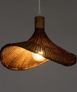 GloboStar® CUBA 01716 Vintage Κρεμαστό Φωτιστικό Οροφής Μονόφωτο 1 x E27 Καφέ Ξύλινο Bamboo Φ33 x Y25cm