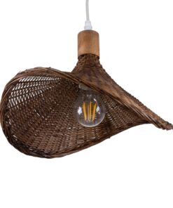 GloboStar® CUBA 01716 Vintage Κρεμαστό Φωτιστικό Οροφής Μονόφωτο 1 x E27 Καφέ Ξύλινο Bamboo Φ33 x Y25cm