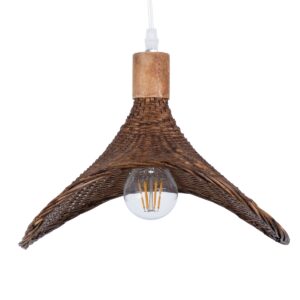 GloboStar® CUBA 01716 Vintage Κρεμαστό Φωτιστικό Οροφής Μονόφωτο 1 x E27 Καφέ Ξύλινο Bamboo Φ33 x Y25cm
