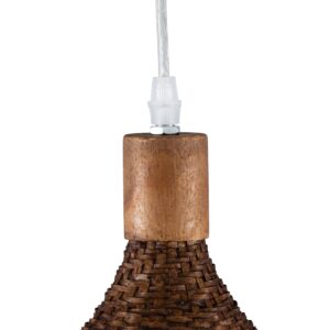GloboStar® CUBA 01716 Vintage Κρεμαστό Φωτιστικό Οροφής Μονόφωτο 1 x E27 Καφέ Ξύλινο Bamboo Φ33 x Y25cm