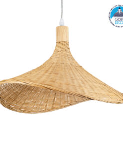 GloboStar® CUBA 01717 Vintage Κρεμαστό Φωτιστικό Οροφής Μονόφωτο 1 x E27 Μπεζ Ξύλινο Bamboo Φ43 x Y30cm