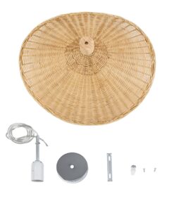 GloboStar® CUBA 01717 Vintage Κρεμαστό Φωτιστικό Οροφής Μονόφωτο 1 x E27 Μπεζ Ξύλινο Bamboo Φ43 x Y30cm