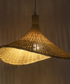 GloboStar® CUBA 01717 Vintage Κρεμαστό Φωτιστικό Οροφής Μονόφωτο 1 x E27 Μπεζ Ξύλινο Bamboo Φ43 x Y30cm