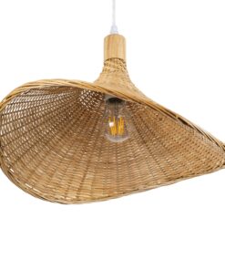 GloboStar® CUBA 01717 Vintage Κρεμαστό Φωτιστικό Οροφής Μονόφωτο 1 x E27 Μπεζ Ξύλινο Bamboo Φ43 x Y30cm