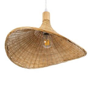 GloboStar® CUBA 01717 Vintage Κρεμαστό Φωτιστικό Οροφής Μονόφωτο 1 x E27 Μπεζ Ξύλινο Bamboo Φ43 x Y30cm