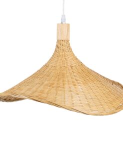 GloboStar® CUBA 01717 Vintage Κρεμαστό Φωτιστικό Οροφής Μονόφωτο 1 x E27 Μπεζ Ξύλινο Bamboo Φ43 x Y30cm