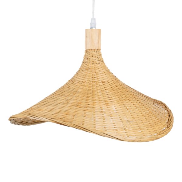 GloboStar® CUBA 01717 Vintage Κρεμαστό Φωτιστικό Οροφής Μονόφωτο 1 x E27 Μπεζ Ξύλινο Bamboo Φ43 x Y30cm