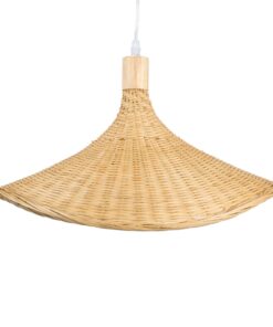 GloboStar® CUBA 01717 Vintage Κρεμαστό Φωτιστικό Οροφής Μονόφωτο 1 x E27 Μπεζ Ξύλινο Bamboo Φ43 x Y30cm