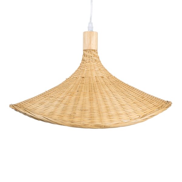 GloboStar® CUBA 01717 Vintage Κρεμαστό Φωτιστικό Οροφής Μονόφωτο 1 x E27 Μπεζ Ξύλινο Bamboo Φ43 x Y30cm