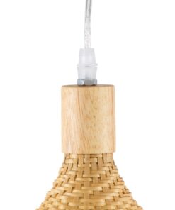 GloboStar® CUBA 01717 Vintage Κρεμαστό Φωτιστικό Οροφής Μονόφωτο 1 x E27 Μπεζ Ξύλινο Bamboo Φ43 x Y30cm