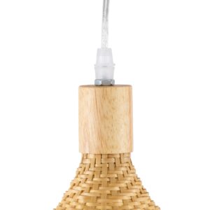 GloboStar® CUBA 01717 Vintage Κρεμαστό Φωτιστικό Οροφής Μονόφωτο 1 x E27 Μπεζ Ξύλινο Bamboo Φ43 x Y30cm