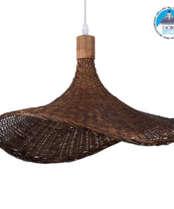 GloboStar® CUBA 01718 Vintage Κρεμαστό Φωτιστικό Οροφής Μονόφωτο 1 x E27 Καφέ Ξύλινο Bamboo Φ43 x Y30cm