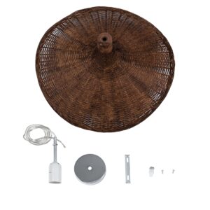 GloboStar® CUBA 01718 Vintage Κρεμαστό Φωτιστικό Οροφής Μονόφωτο 1 x E27 Καφέ Ξύλινο Bamboo Φ43 x Y30cm