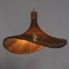 GloboStar® CUBA 01718 Vintage Κρεμαστό Φωτιστικό Οροφής Μονόφωτο 1 x E27 Καφέ Ξύλινο Bamboo Φ43 x Y30cm