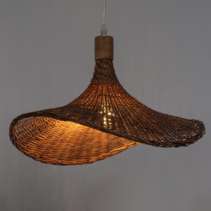 GloboStar® CUBA 01718 Vintage Κρεμαστό Φωτιστικό Οροφής Μονόφωτο 1 x E27 Καφέ Ξύλινο Bamboo Φ43 x Y30cm