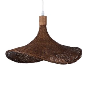 GloboStar® CUBA 01718 Vintage Κρεμαστό Φωτιστικό Οροφής Μονόφωτο 1 x E27 Καφέ Ξύλινο Bamboo Φ43 x Y30cm
