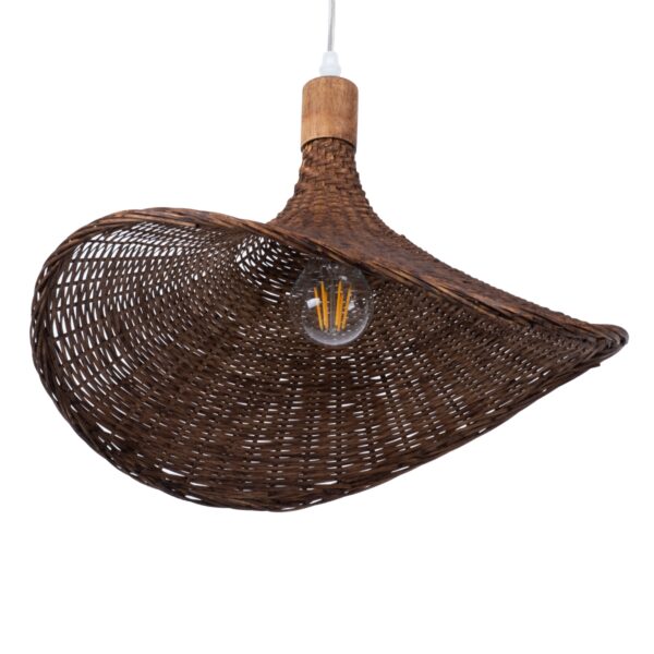GloboStar® CUBA 01718 Vintage Κρεμαστό Φωτιστικό Οροφής Μονόφωτο 1 x E27 Καφέ Ξύλινο Bamboo Φ43 x Y30cm