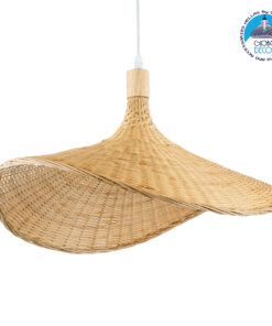 GloboStar® CUBA 01719 Vintage Κρεμαστό Φωτιστικό Οροφής Μονόφωτο 1 x E27 Μπεζ Ξύλινο Bamboo Φ53 x Y30cm
