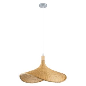GloboStar® CUBA 01719 Vintage Κρεμαστό Φωτιστικό Οροφής Μονόφωτο 1 x E27 Μπεζ Ξύλινο Bamboo Φ53 x Y30cm