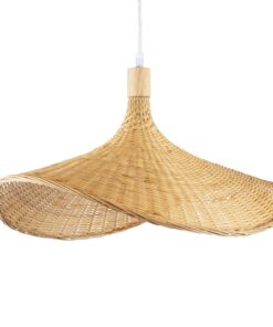 GloboStar® CUBA 01719 Vintage Κρεμαστό Φωτιστικό Οροφής Μονόφωτο 1 x E27 Μπεζ Ξύλινο Bamboo Φ53 x Y30cm