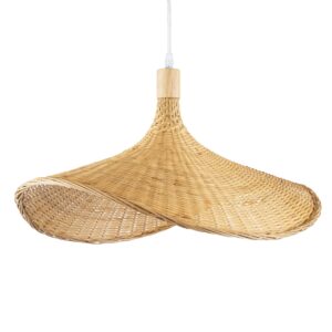 GloboStar® CUBA 01719 Vintage Κρεμαστό Φωτιστικό Οροφής Μονόφωτο 1 x E27 Μπεζ Ξύλινο Bamboo Φ53 x Y30cm