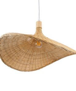 GloboStar® CUBA 01719 Vintage Κρεμαστό Φωτιστικό Οροφής Μονόφωτο 1 x E27 Μπεζ Ξύλινο Bamboo Φ53 x Y30cm