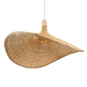 GloboStar® CUBA 01719 Vintage Κρεμαστό Φωτιστικό Οροφής Μονόφωτο 1 x E27 Μπεζ Ξύλινο Bamboo Φ53 x Y30cm
