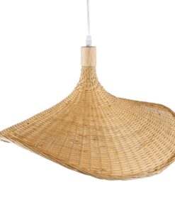 GloboStar® CUBA 01719 Vintage Κρεμαστό Φωτιστικό Οροφής Μονόφωτο 1 x E27 Μπεζ Ξύλινο Bamboo Φ53 x Y30cm