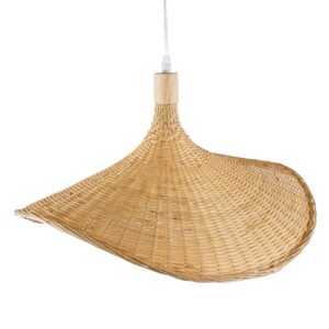GloboStar® CUBA 01719 Vintage Κρεμαστό Φωτιστικό Οροφής Μονόφωτο 1 x E27 Μπεζ Ξύλινο Bamboo Φ53 x Y30cm
