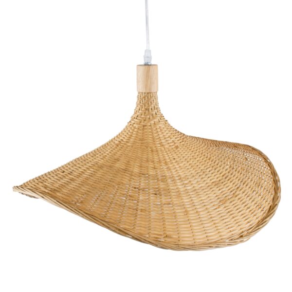 GloboStar® CUBA 01719 Vintage Κρεμαστό Φωτιστικό Οροφής Μονόφωτο 1 x E27 Μπεζ Ξύλινο Bamboo Φ53 x Y30cm