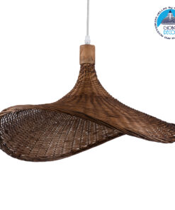 GloboStar® CUBA 01720 Vintage Κρεμαστό Φωτιστικό Οροφής Μονόφωτο 1 x E27 Καφέ Ξύλινο Bamboo Φ53 x Y30cm