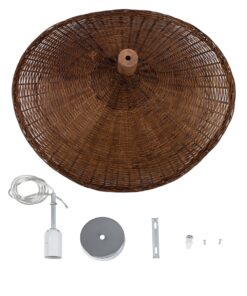 GloboStar® CUBA 01720 Vintage Κρεμαστό Φωτιστικό Οροφής Μονόφωτο 1 x E27 Καφέ Ξύλινο Bamboo Φ53 x Y30cm