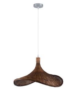 GloboStar® CUBA 01720 Vintage Κρεμαστό Φωτιστικό Οροφής Μονόφωτο 1 x E27 Καφέ Ξύλινο Bamboo Φ53 x Y30cm