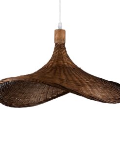 GloboStar® CUBA 01720 Vintage Κρεμαστό Φωτιστικό Οροφής Μονόφωτο 1 x E27 Καφέ Ξύλινο Bamboo Φ53 x Y30cm