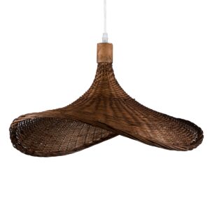 GloboStar® CUBA 01720 Vintage Κρεμαστό Φωτιστικό Οροφής Μονόφωτο 1 x E27 Καφέ Ξύλινο Bamboo Φ53 x Y30cm