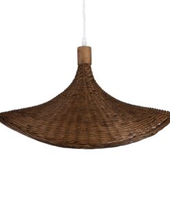 GloboStar® CUBA 01720 Vintage Κρεμαστό Φωτιστικό Οροφής Μονόφωτο 1 x E27 Καφέ Ξύλινο Bamboo Φ53 x Y30cm