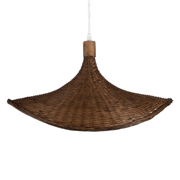 GloboStar® CUBA 01720 Vintage Κρεμαστό Φωτιστικό Οροφής Μονόφωτο 1 x E27 Καφέ Ξύλινο Bamboo Φ53 x Y30cm