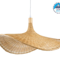 GloboStar® CUBA 01721 Vintage Κρεμαστό Φωτιστικό Οροφής Μονόφωτο 1 x E27 Μπεζ Ξύλινο Bamboo Φ63 x Y32cm