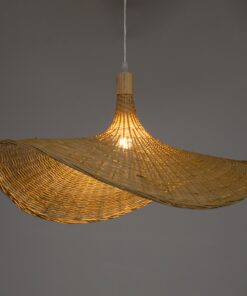 GloboStar® CUBA 01721 Vintage Κρεμαστό Φωτιστικό Οροφής Μονόφωτο 1 x E27 Μπεζ Ξύλινο Bamboo Φ63 x Y32cm