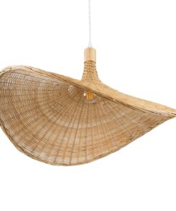 GloboStar® CUBA 01721 Vintage Κρεμαστό Φωτιστικό Οροφής Μονόφωτο 1 x E27 Μπεζ Ξύλινο Bamboo Φ63 x Y32cm