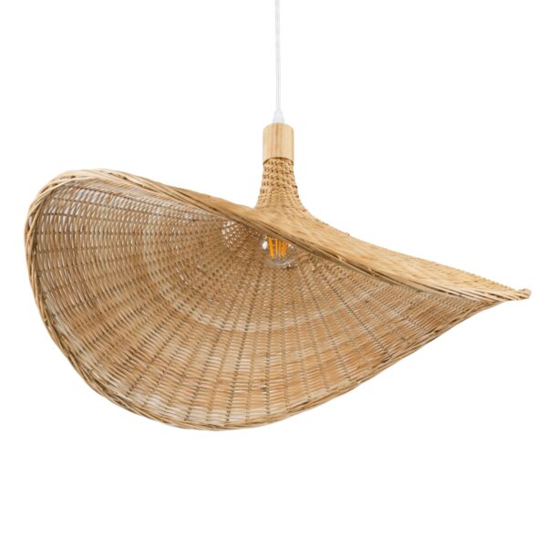 GloboStar® CUBA 01721 Vintage Κρεμαστό Φωτιστικό Οροφής Μονόφωτο 1 x E27 Μπεζ Ξύλινο Bamboo Φ63 x Y32cm