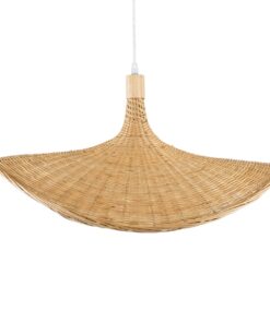 GloboStar® CUBA 01721 Vintage Κρεμαστό Φωτιστικό Οροφής Μονόφωτο 1 x E27 Μπεζ Ξύλινο Bamboo Φ63 x Y32cm