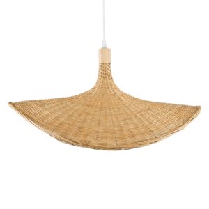 GloboStar® CUBA 01721 Vintage Κρεμαστό Φωτιστικό Οροφής Μονόφωτο 1 x E27 Μπεζ Ξύλινο Bamboo Φ63 x Y32cm