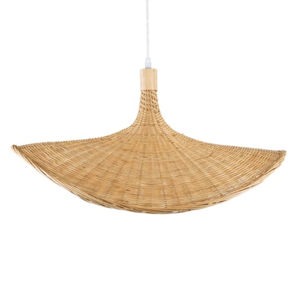 GloboStar® CUBA 01721 Vintage Κρεμαστό Φωτιστικό Οροφής Μονόφωτο 1 x E27 Μπεζ Ξύλινο Bamboo Φ63 x Y32cm
