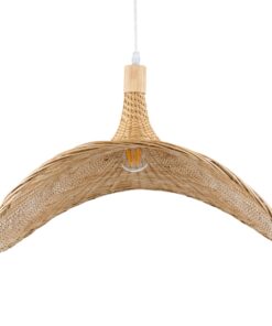 GloboStar® CUBA 01721 Vintage Κρεμαστό Φωτιστικό Οροφής Μονόφωτο 1 x E27 Μπεζ Ξύλινο Bamboo Φ63 x Y32cm