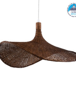 GloboStar® CUBA 01722 Vintage Κρεμαστό Φωτιστικό Οροφής Μονόφωτο 1 x E27 Καφέ Ξύλινο Bamboo Φ63 x Y32cm